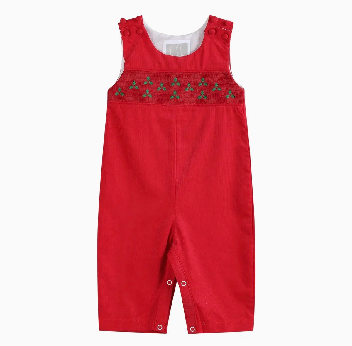 Red Corduroy Mistletoe Smocked Overalls