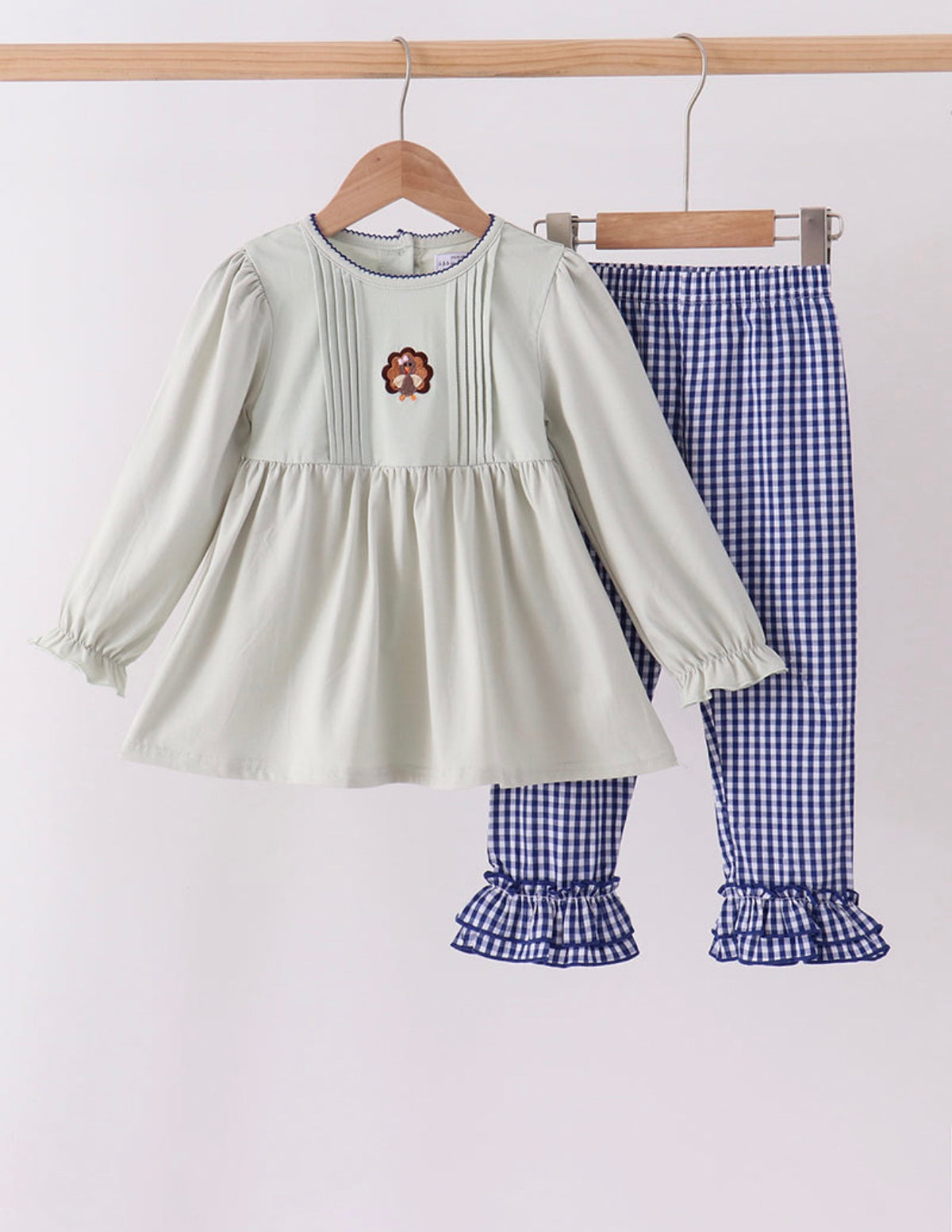 Sage Turkey Ruffle Pants Set