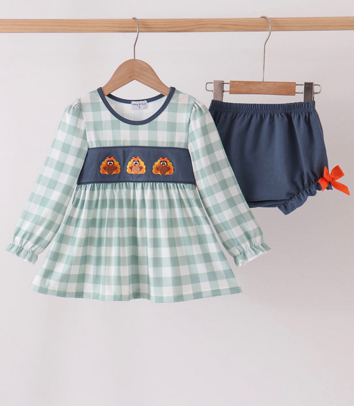 Sage Turkey Gingham Bloomer Set