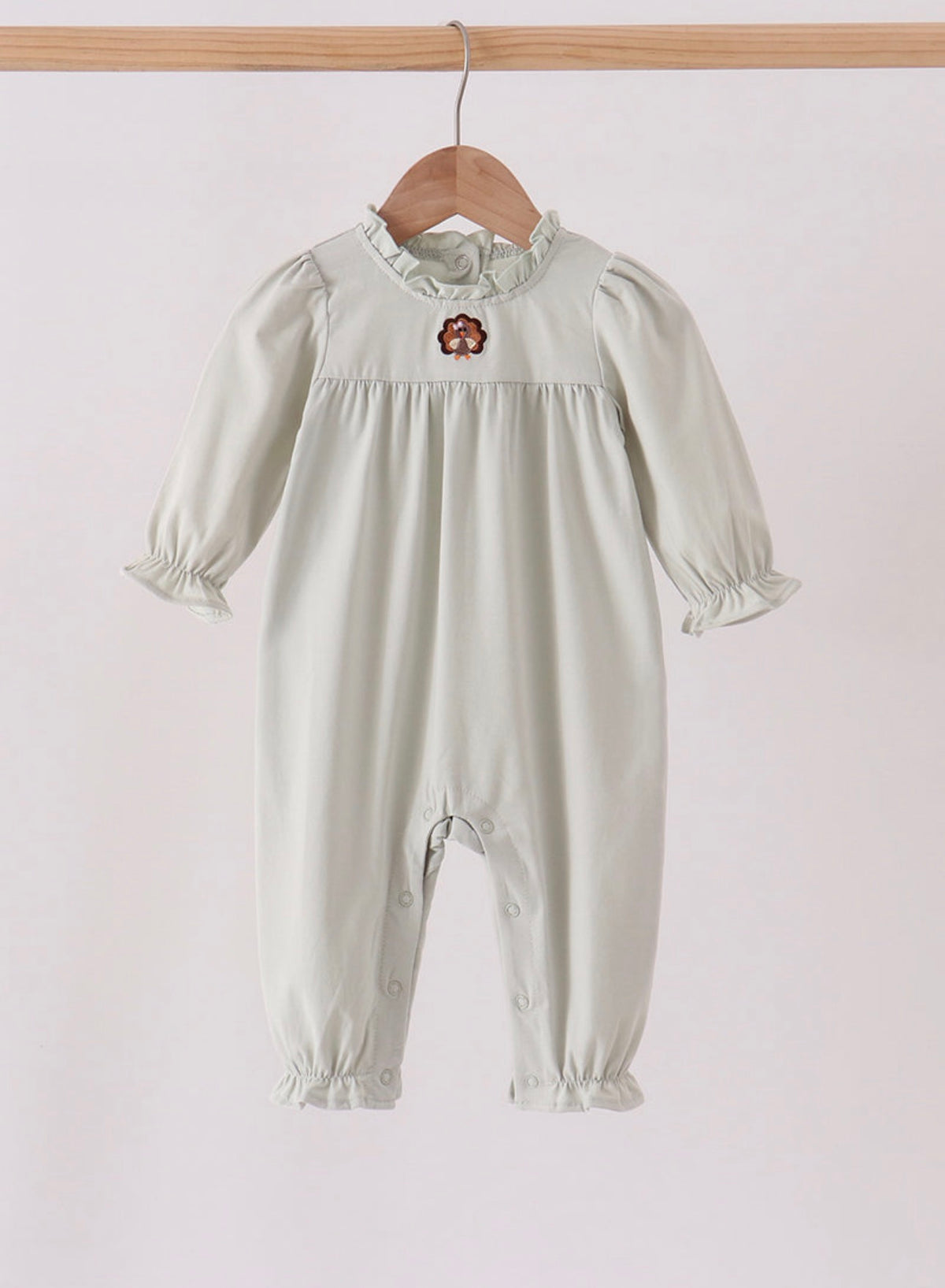 Sage Turkey Ruffle Romper