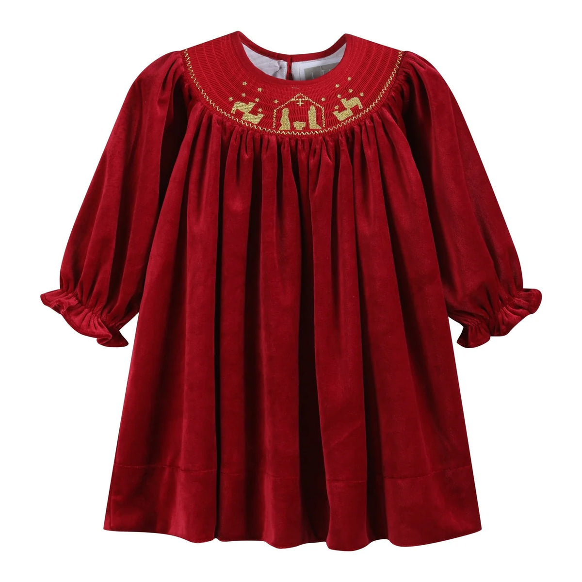 Red Nativity Smocked Velvet Dress