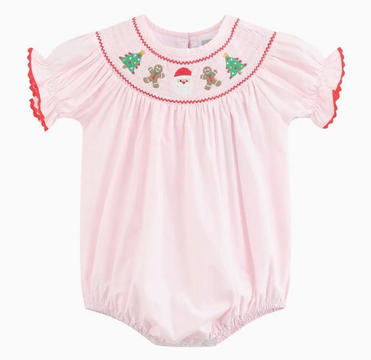 Pink Christmas Smocked Bubble