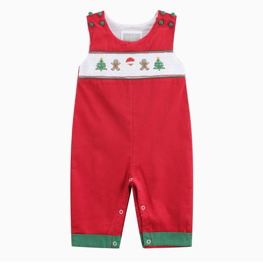 Red Corduroy Christmas Smocked Longalls