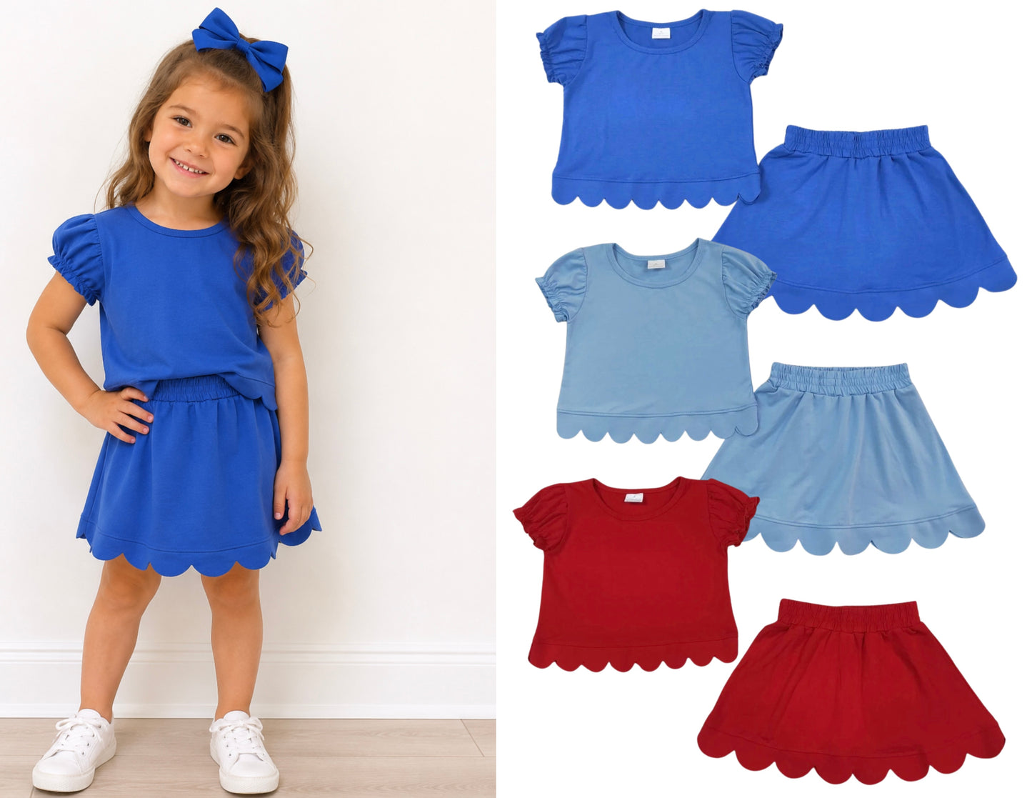 Girls Cotton Scalloped Skirt Set