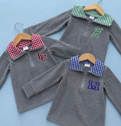 Gingham Quarter Zip Pullover