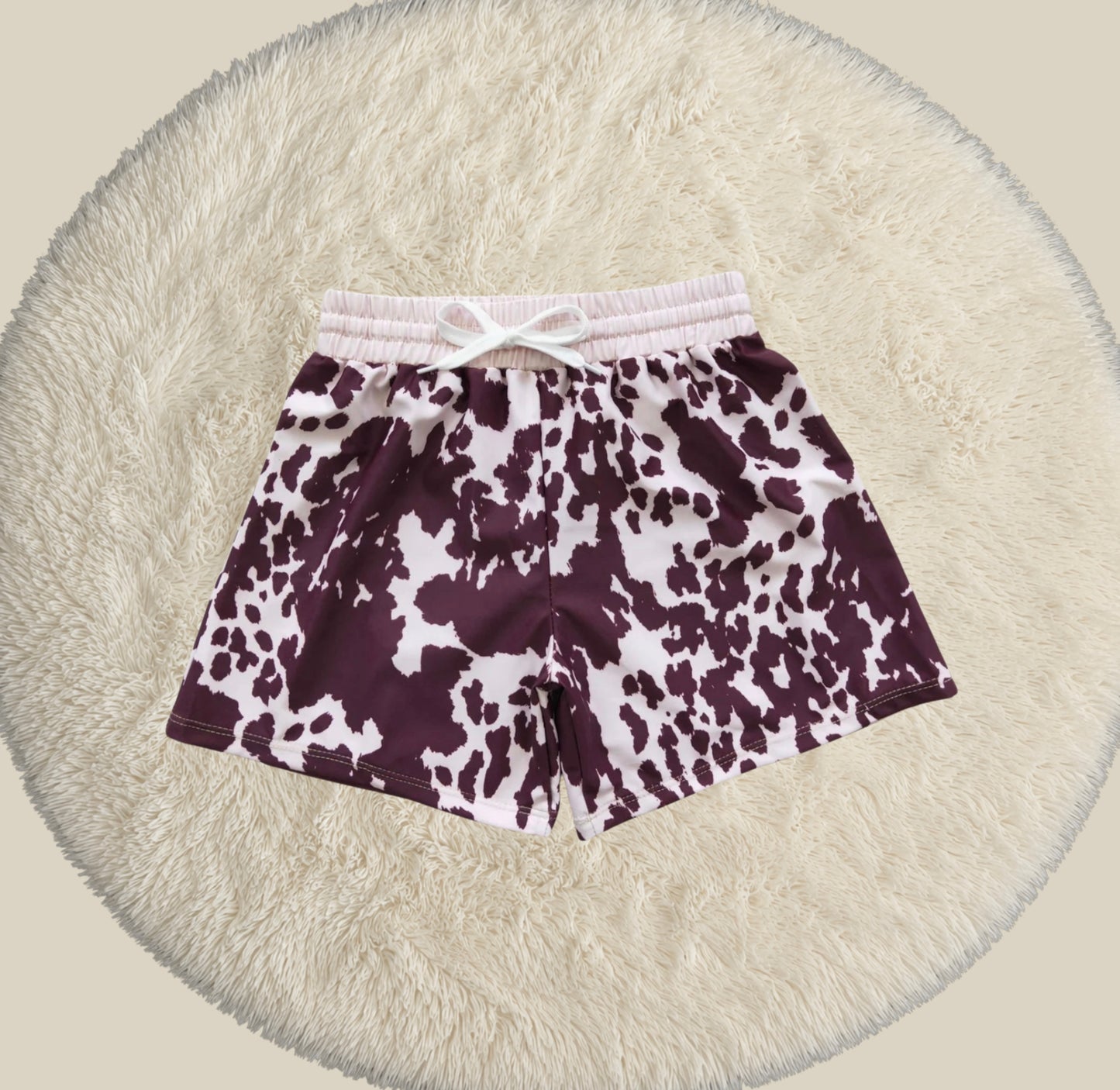 Boys Cow Print Swim Shorts