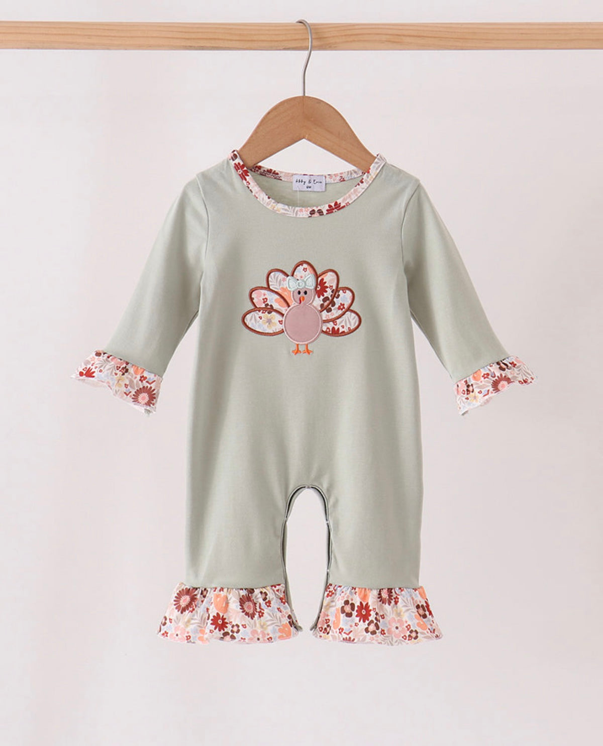 Sage Turkey Appliqué Ruffle Romper