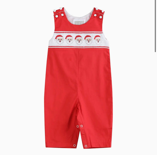Red Santa Smocked Overalls