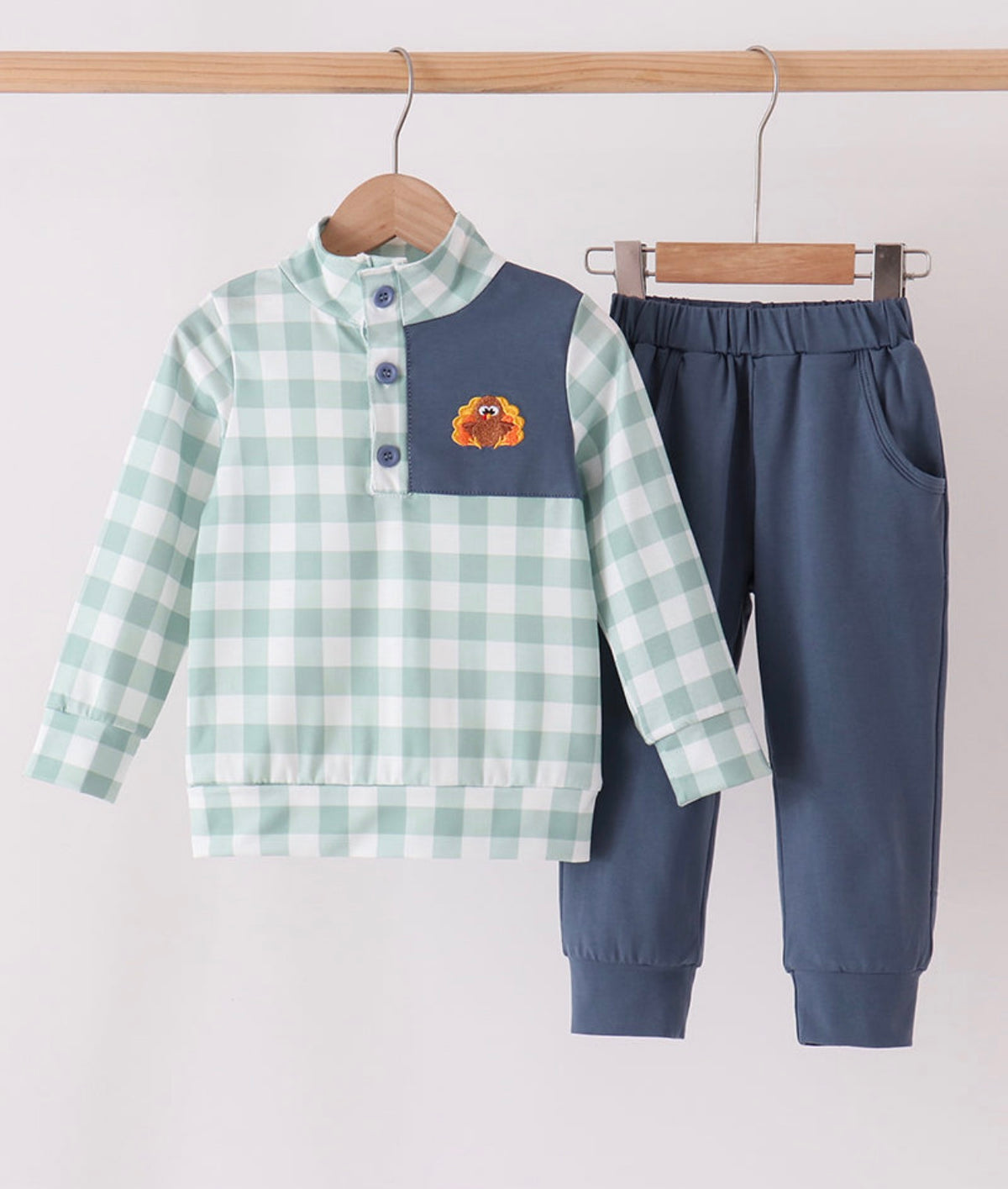 Sage Turkey Gingham Jogger Set