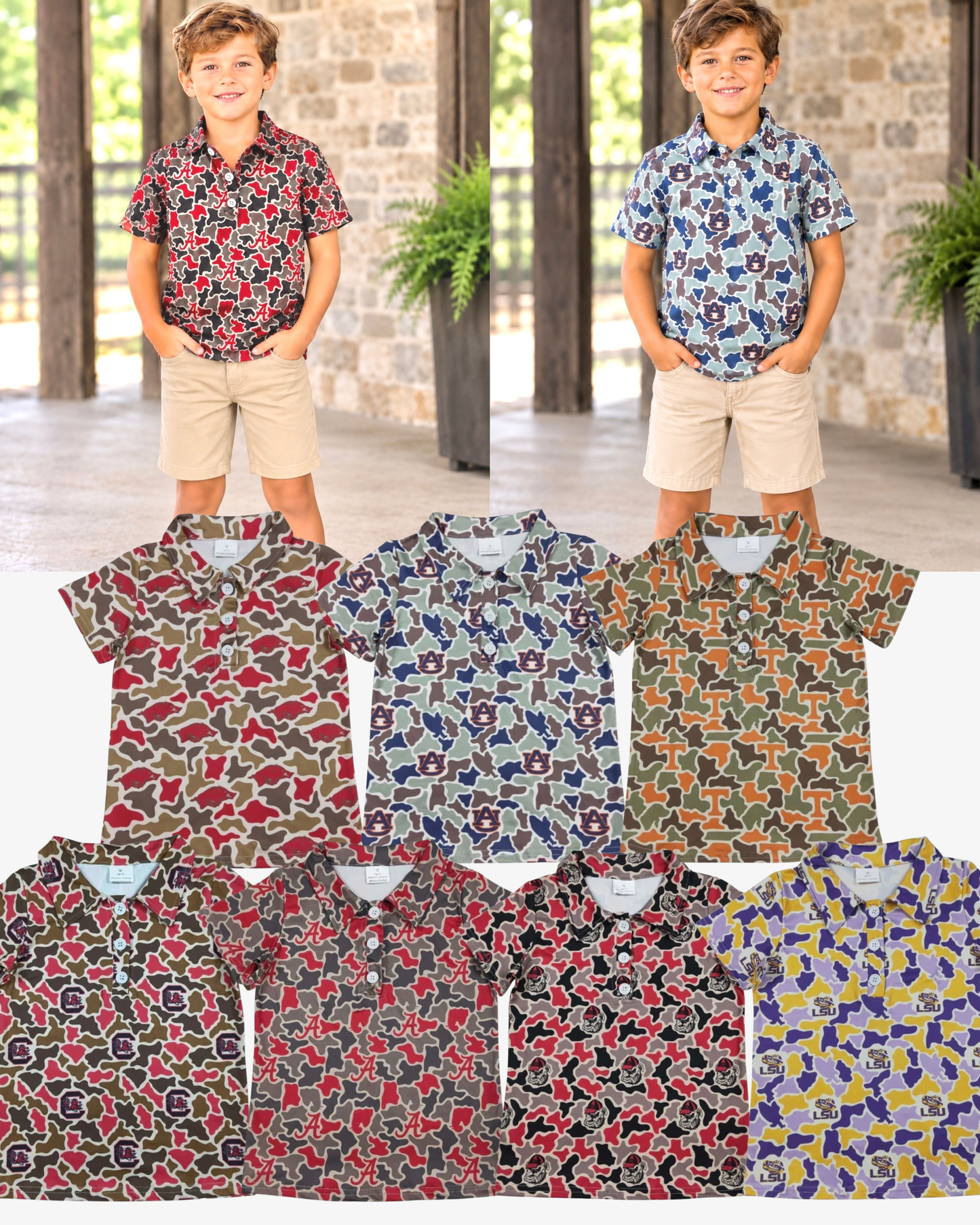Boys Camo Collegiate Polos
