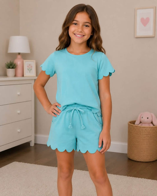 Cotton Scalloped Shorts Sets