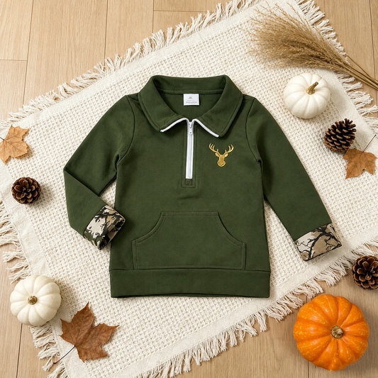 Embroidered Deer Quarter Zip