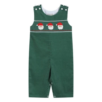 Green Corduroy Santa Smocked Overalls