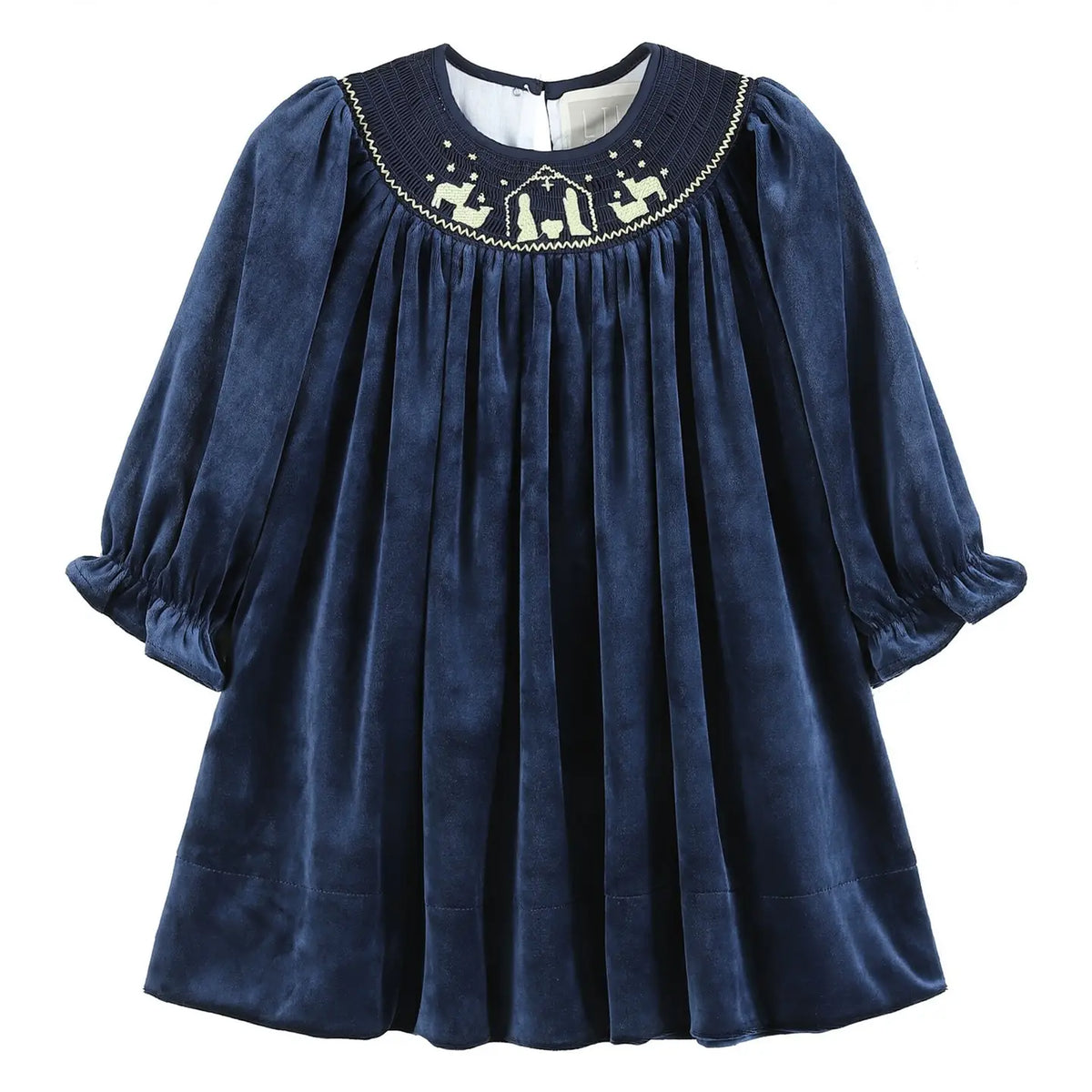 Blue Nativity Smocked Velvet Dress