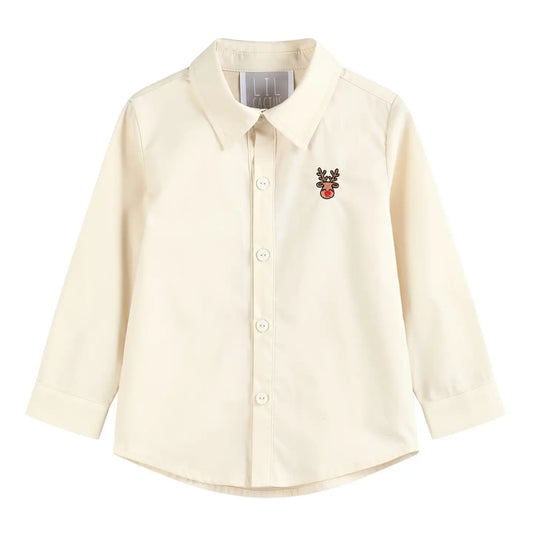 Beige Reindeer Dress Shirt