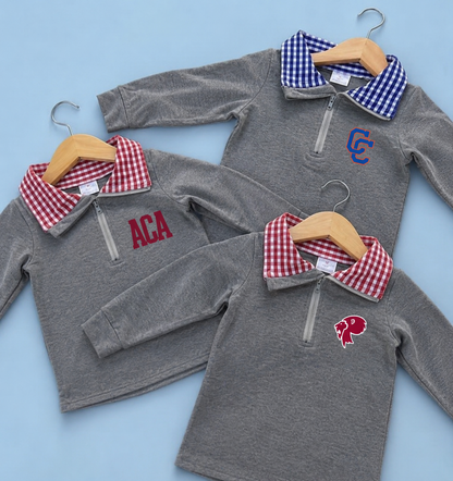 Gingham Quarter Zip Pullover