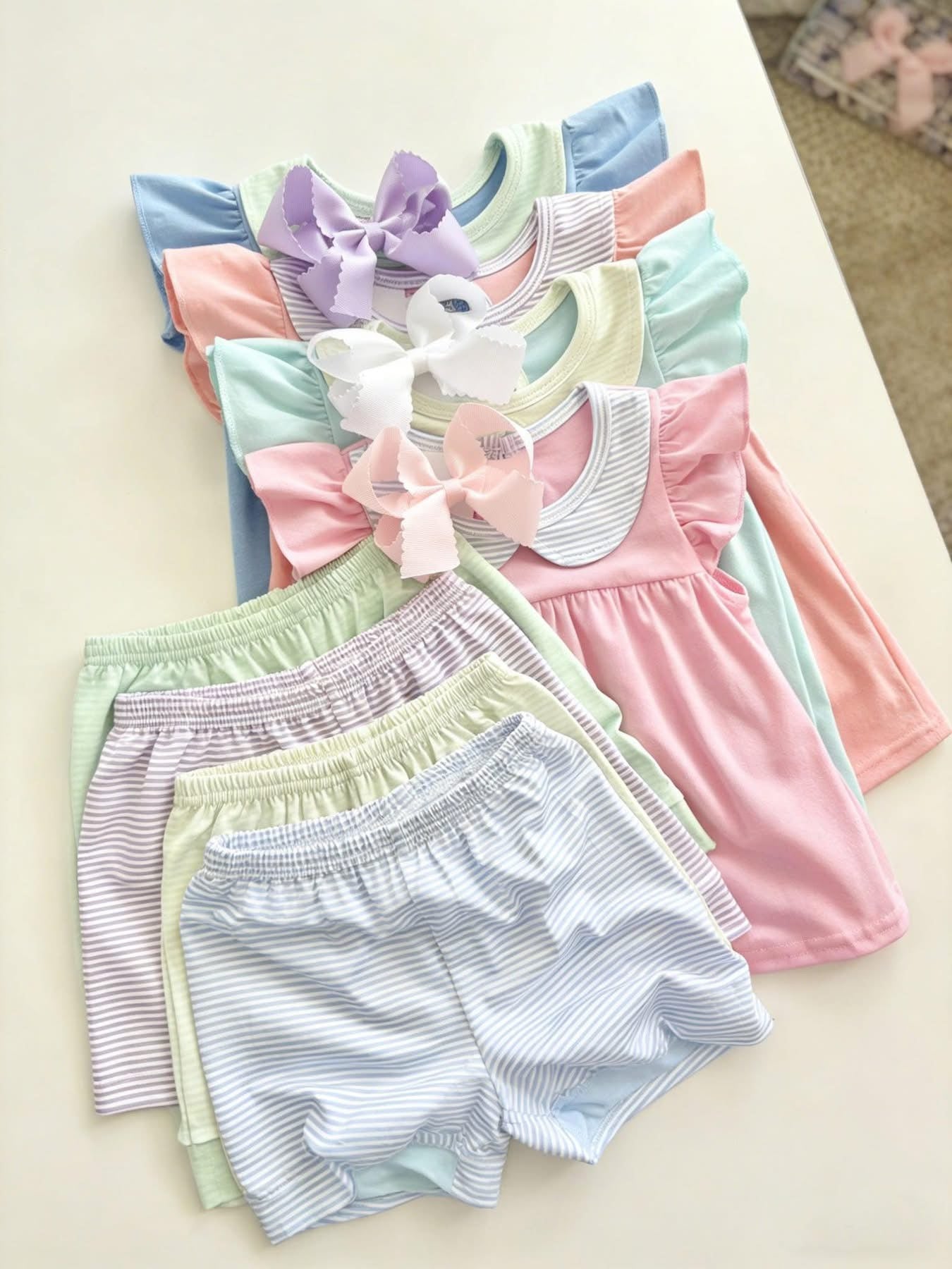 Girls Striped Shorts Set