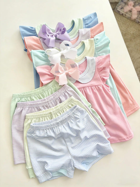 Girls Striped Shorts Set