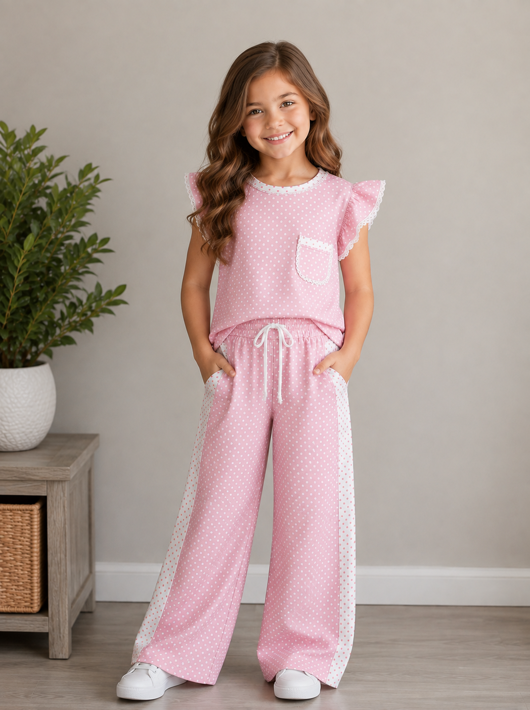 Polka Dot Wide Leg Pants Set