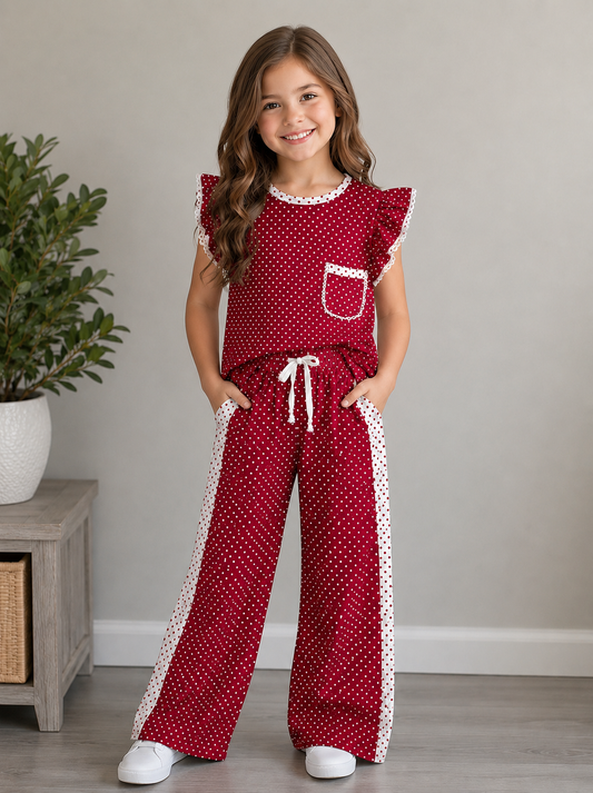 Polka Dot Wide Leg Pants Set