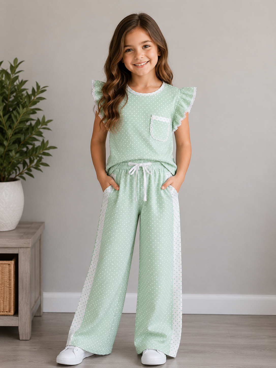 Polka Dot Wide Leg Pants Set