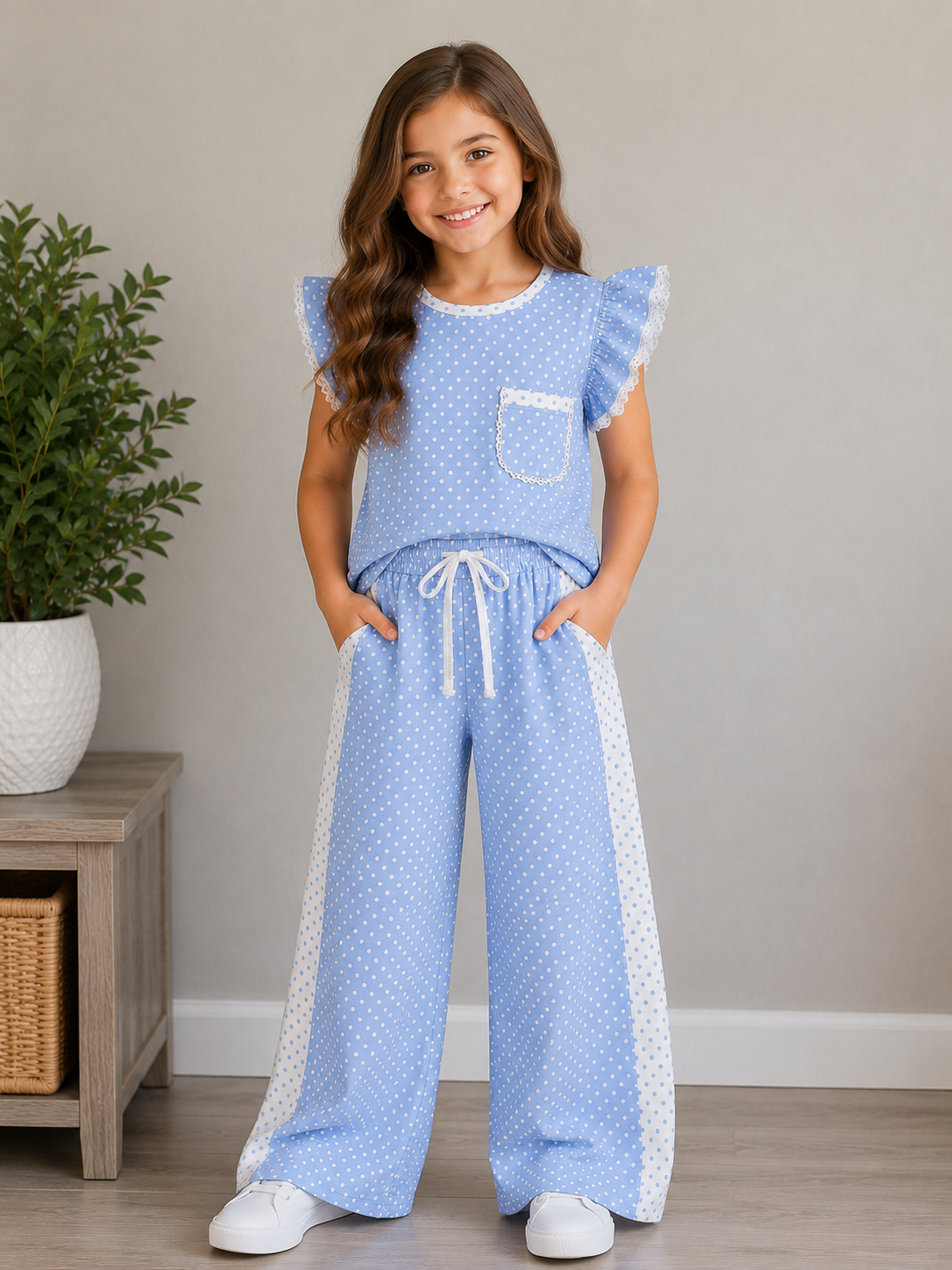 Polka Dot Wide Leg Pants Set