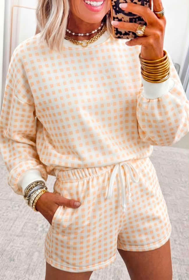 Light Peach Gingham Shorts Set