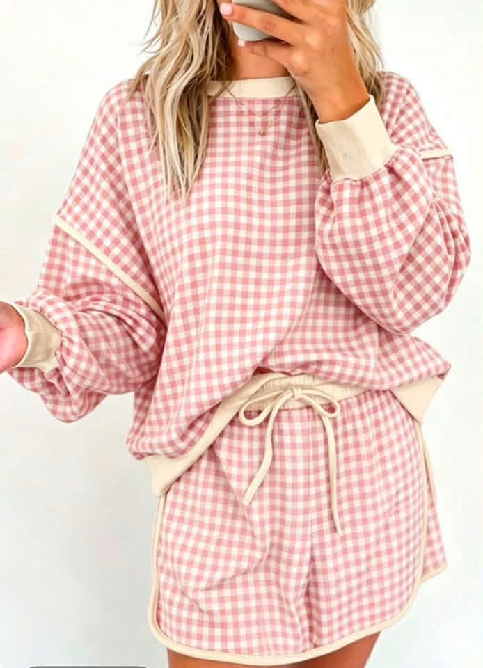 Pink Gingham Skirt Set